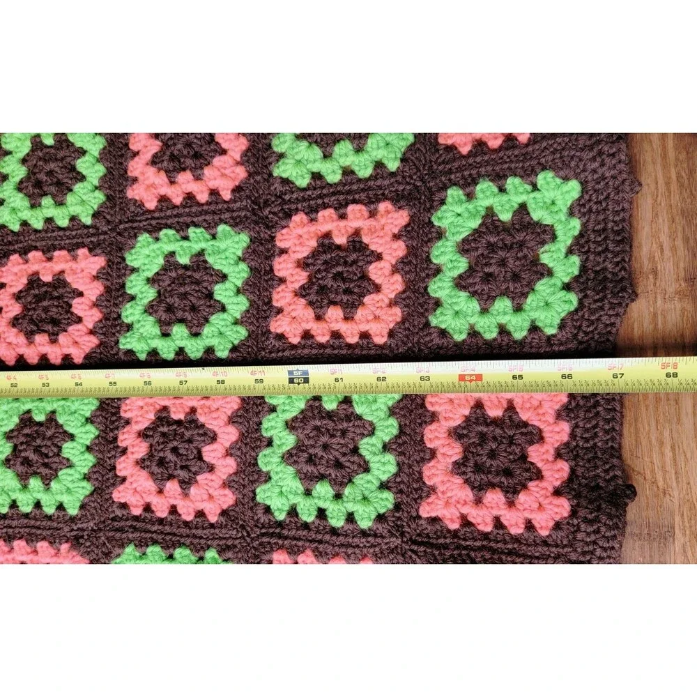 Vtg Granny Square Crochet Afghan Handmade Blanket 67